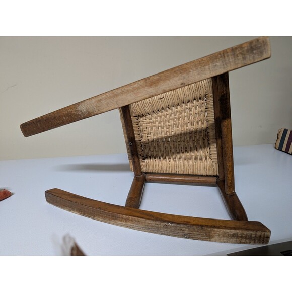 Vintage MCM 24" Wooden Child’s Rocking Chair w/ Arms & Handwoven Rattan Seat EUC - Picture 7 of 7